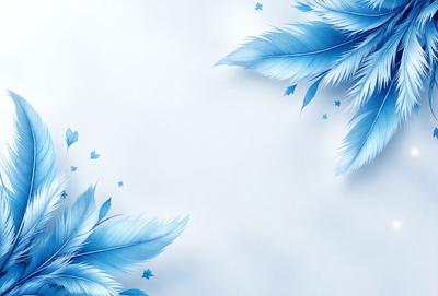The primary subject of the image is a blue and white feather design. The setting is a white background, which provides a clean and minimalist appearance. The visual style is a combination of digital art and illustration, creating a unique and eye-catching design. The colors and mood of the image are predominantly blue and white, giving it a calm and serene atmosphere.
