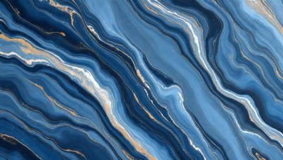 The primary subject of the image is a blue and gold marbled stone. The setting is a close-up of the marbled stone, showcasing its intricate patterns and colors. The visual style is a detailed, up-close representation of the stone. The dominant colors are blue and gold, creating a rich and luxurious atmosphere.