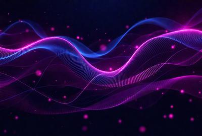 The primary subject of the image is a purple and pink wave pattern. The setting is a dark background, which contrasts with the vibrant colors of the wave pattern. The visual style is a digital art or illustration, as the wave pattern appears to be a digital creation. The dominant colors are purple and pink, creating a calming and soothing atmosphere.
