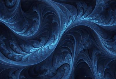 The primary subject of the image is a blue and white swirling pattern, which appears to be a digital art or illustration. The setting is a dark blue background, creating a contrasting and dramatic effect. The visual style is a combination of digital art and illustration, with a focus on the swirling pattern. The colors and mood of the image are predominantly dark blue and white, giving it a moody and dramatic atmosphere.