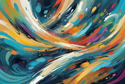 The primary subject of the image is a painting or drawing of a swirling, colorful vortex. The setting is a blue background, which contrasts with the vibrant colors of the swirl. The visual style is a mix of digital art and illustration, creating a dynamic and engaging scene. The dominant colors are blue, orange, and yellow, which contribute to the overall mood of the piece, evoking a sense of energy and movement.