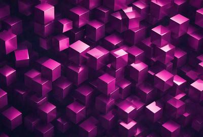 The primary subject of the image is a large, purple, three-dimensional grid made up of many small, square-shaped blocks. The setting is a dark background, which contrasts with the bright purple color of the grid. The visual style is a digital art or illustration, as the grid appears to be a pattern or texture. The dominant colors and overall atmosphere are vibrant and energetic, with the purple color evoking a sense of depth and complexity.
