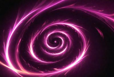 The primary subject of the image is a swirling, pink spiral pattern. The setting is a dark background, which contrasts with the bright pink color of the spiral. The visual style appears to be a digital art or illustration, as the spiral pattern is intricately detailed and the colors are vibrant. The overall atmosphere of the image is energetic and captivating, with the pink spiral drawing the viewer's attention.