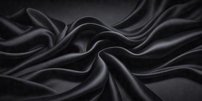 The primary subject of the image is a black fabric, which appears to be a piece of clothing or a curtain. The setting is a dark room, and the visual style is a close-up of the fabric. The colors and mood of the image are predominantly dark and moody, with the black fabric being the main focus.