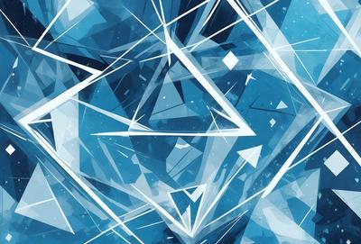 The primary subject of the image is a blue and white geometric pattern, which appears to be a digital art or illustration. The setting is a blue background, and the visual style is a combination of digital art and illustration. The dominant colors are blue and white, creating a calm and soothing atmosphere.
