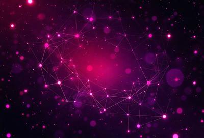 The primary subject of the image is a purple nebula, which is a three-dimensional structure of glowing gas and dust. The setting is a dark, starry sky, and the visual style is a digital art or illustration. The dominant colors are purple and pink, creating a serene and celestial atmosphere.