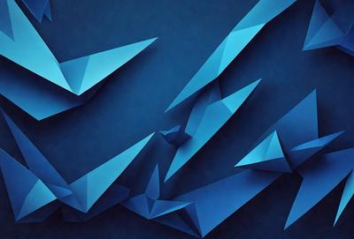 The primary subject of the image is a blue background with a pattern of triangles. The setting is a dark blue background, which creates a contrast with the triangles. The visual style is a combination of digital art and illustration, as the triangles are created using a digital medium. The colors and mood of the image are predominantly dark blue, which gives it a calm and serene atmosphere.