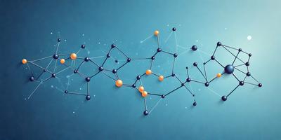 The primary subject of the image is a blue background with a series of molecules or chemical structures arranged in a line. The setting is a blue wall, and the visual style appears to be a combination of digital art and illustration. The colors and mood of the image are predominantly blue, creating a calm and professional atmosphere.