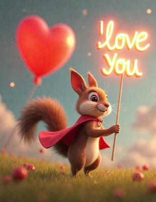 The primary subject of the image is a cartoon rabbit holding a sign that reads "I love you." The setting is a field with clouds in the background. The visual style is digital art, and the colors and mood are warm and inviting.