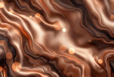 The primary subject of the image is a close-up of a brown, textured surface with a pattern of gold dots. The setting appears to be a dark room, and the visual style is a combination of a photo and digital art. The dominant colors are brown and gold, creating a warm and cozy atmosphere.