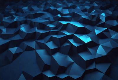 The primary subject of the image is a blue, geometric pattern. The setting is a dark blue background, which creates a contrasting and visually striking scene. The visual style is a combination of digital art and illustration, as the pattern is intricately designed and detailed. The dominant colors are blue and black, giving the image a calm and serene atmosphere.