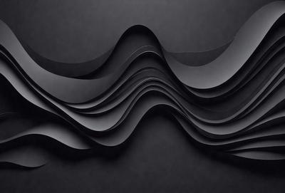 The primary subject of the image is a large, black, and white wave. The wave is the main focus of the image, and it is set against a black background. The visual style of the image is a combination of photo and digital art, creating a striking and dynamic scene. The dominant colors in the image are black and white, giving it a bold and striking appearance.