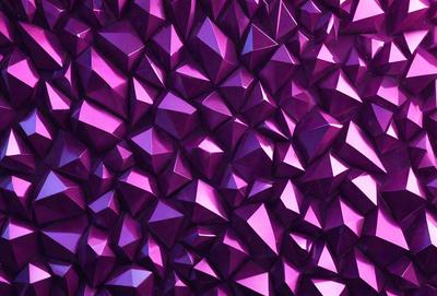 The primary subject of the image is a large, purple wall with a pattern of triangles. The setting is a room with a purple background, and the visual style appears to be a combination of digital art and illustration. The dominant colors are purple and pink, creating a warm and inviting atmosphere.