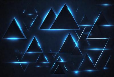 The primary subject of the image is a collection of blue triangles. These triangles are arranged in various orientations and sizes, creating a visually interesting pattern. The setting is a dark background, which contrasts with the bright blue triangles, giving the image a striking and modern appearance. The visual style is a combination of digital art and illustration, as the triangles are created using a computer-generated design. The colors and mood of the image are predominantly blue, with a hint of black, giving it a cool and