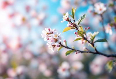 Primary subject: Blossoming tree with pink flowers.
Setting/background: A blue sky serves as the backdrop for the tree.
Visual style: The image is a photo of a tree with pink flowers.
Colors and mood: The dominant colors are pink and white, creating a serene and beautiful atmosphere.
