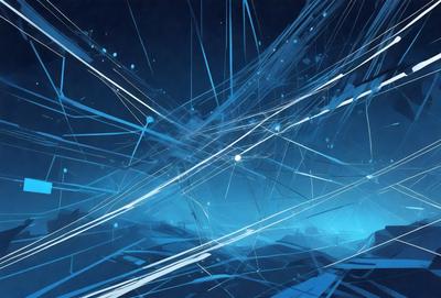 The primary subject of the image is a blue and white digital artwork featuring a complex pattern of lines and shapes. The setting is a dark blue background, which contrasts with the bright colors of the artwork. The visual style is a combination of digital art and illustration, creating a unique and intricate design. The colors and mood of the image are predominantly blue and white, giving it a calm and serene atmosphere.