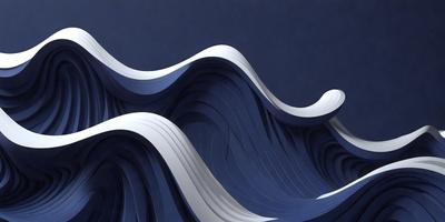 The primary subject of the image is a large wave, which is the main focus of the scene. The wave is depicted in a blue and white color scheme, giving it a dynamic and powerful appearance. The setting is a dark blue background, which contrasts with the wave and adds to the overall mood of the image. The visual style of the image is a combination of digital art and illustration, creating a striking and realistic representation of the ocean wave.