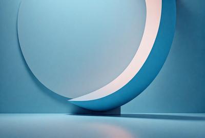 The primary subject of the image is a large, blue, circular object. The setting is a blue background, which creates a striking contrast with the circular object. The visual style appears to be a combination of photo and digital art, as the object appears to be a blend of both. The colors and mood of the image are predominantly blue, giving it a calm and serene atmosphere.