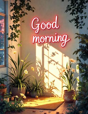 Good morning sign on a wall.