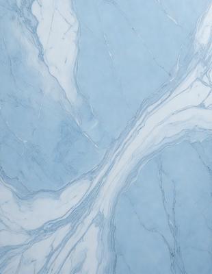 The primary subject of the image is a marble tile with a blue and white color scheme. The setting is a bathroom, as indicated by the presence of a sink. The visual style is a close-up of the tile, showcasing its intricate design. The colors and mood of the image are predominantly blue and white, creating a clean and elegant atmosphere.