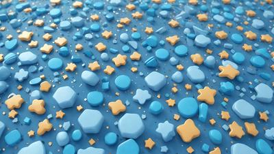 The primary subject of the image is a blue and yellow star-shaped pattern. The setting is a blue background, and the visual style appears to be a digital art or illustration. The dominant colors are blue and yellow, creating a lively and cheerful atmosphere.