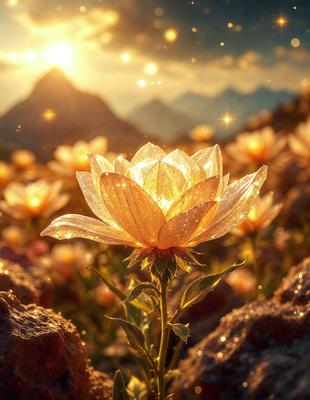 The primary subject of the image is a single flower, which is the main focus of the scene. The flower is located in a rocky area, surrounded by rocks and dirt. The visual style of the image is a photo, capturing the beauty of the flower in its natural environment. The dominant colors in the image are yellow and orange, creating a warm and vibrant atmosphere.