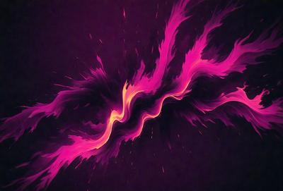 The primary subject of the image is a colorful, abstract design that resembles a wave or a flowing line. The setting is a dark background, which contrasts with the vibrant colors of the design. The visual style is a combination of digital art and illustration, creating a dynamic and eye-catching pattern. The dominant colors are pink, orange, and yellow, which evoke a sense of energy and movement. Overall, the image has a lively and engaging atmosphere.