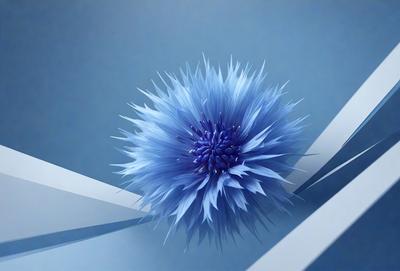 The primary subject of the image is a blue flower with a white center, which is the main focus of the image. The setting is a blue background, which provides a contrasting and visually appealing environment for the flower. The visual style of the image is a digital art or illustration, as it is a well-crafted and detailed representation of the flower. The dominant colors in the image are blue and white, creating a calm and serene atmosphere.