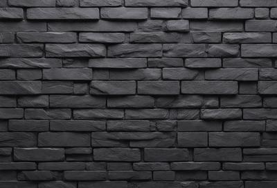 The primary subject of the image is a black brick wall. The setting is a dark room, and the visual style is a close-up of the brick wall. The colors and mood of the image are predominantly dark, with the black brick wall being the main focus.