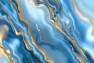 The primary subject of the image is a blue and gold swirling pattern, which appears to be a painting or a digital artwork. The setting is a blue and gold background, which complements the swirling pattern. The visual style is a mix of artistic and digital elements, creating a unique and eye-catching design. The colors and mood of the image are vibrant and lively, with the blue and gold colors evoking a sense of depth and richness.