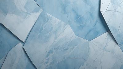 The primary subject of the image is a marble-like surface with a blue hue. The setting is a wall with a blue background. The visual style is a close-up of the marble-like surface, which gives it a textured and detailed appearance. The colors and mood of the image are predominantly blue, creating a calm and serene atmosphere.