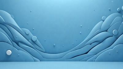The primary subject of the image is a blue wall with a wave-like design. The setting is a room with a blue background, and the visual style is a combination of digital art and illustration. The dominant colors are blue and white, creating a calm and serene atmosphere.