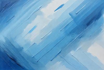The primary subject of the image is a painting of a cloudy sky. The setting is a blue background, and the visual style appears to be a digital art or illustration. The colors and mood of the painting are predominantly blue, creating a calm and serene atmosphere.