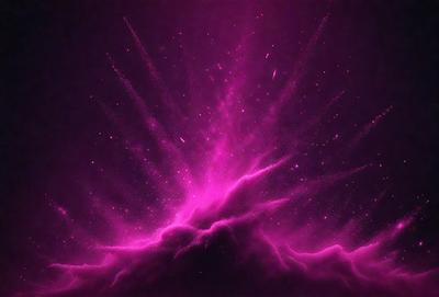 The primary subject of the image is a purple, pink, and white nebula. The setting is a dark, starry sky, and the visual style is a digital art or illustration. The dominant colors and overall atmosphere are vibrant and lively, with a sense of wonder and exploration.