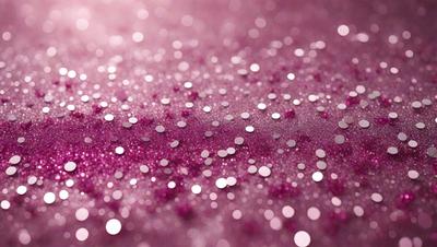 The primary subject of the image is a close-up of a pink background with a pattern of purple glittery dots. The setting appears to be a pink fabric or a pink background with a purple glittery texture. The visual style of the image is a close-up of the pink background with the purple glittery dots. The colors and mood of the image are predominantly pink and glittery, creating a visually appealing and vibrant atmosphere.