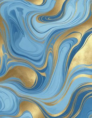The primary subject of the image is a blue and gold swirling pattern, which appears to be a painting or a digital artwork. The setting is a blue and gold background, which complements the swirling pattern. The visual style is a mix of digital art and painting, creating a unique and eye-catching design. The dominant colors are blue and gold, giving the image a vibrant and lively atmosphere.