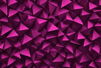 The primary subject of the image is a close-up of a pink, geometric pattern. The pattern is composed of triangles, and it appears to be a digital art or illustration. The setting is a purple background, which adds to the overall mood of the image. The visual style is a combination of digital art and illustration, creating a unique and eye-catching design.