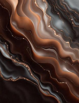 The primary subject of the image is a close-up of a marbled stone, showcasing its intricate patterns and textures. The setting is a dark background, which highlights the rich colors and details of the stone. The visual style is a combination of a photo and digital art, as the image captures the natural beauty of the marbled stone while also showcasing the artist's skill in creating a visually appealing composition. The colors and mood of the image are dark and moody, with the marbled