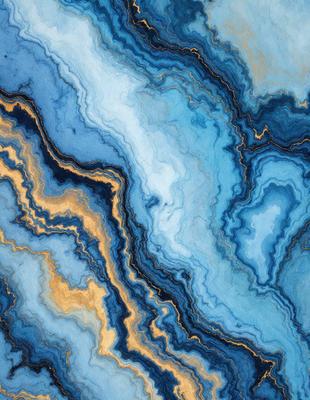 The primary subject of the image is a blue and yellow marbled stone. The setting is a close-up of the stone, showcasing its unique pattern and texture. The visual style is a close-up of the stone, which gives it a detailed and artistic appearance. The colors and mood of the image are predominantly blue and yellow, creating a warm and vibrant atmosphere.