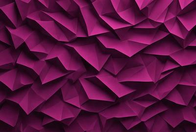 The primary subject of the image is a purple wall with a pattern of triangles. The setting is a room with a purple wall, and the visual style is a close-up of the wall. The colors and mood of the image are predominantly purple, creating a calm and soothing atmosphere.