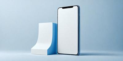 The primary subject of the image is a white cell phone. The setting is a blue background, and the visual style is a photo. The colors and mood of the image are predominantly blue and calm.