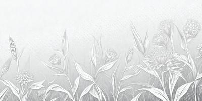 The primary subject of the image is a group of white flowers in a field. The setting is a white background, which creates a clean and minimalist appearance. The visual style is a combination of digital art and illustration, giving the flowers a realistic and detailed appearance. The colors and mood of the image are predominantly white, creating a serene and peaceful atmosphere.