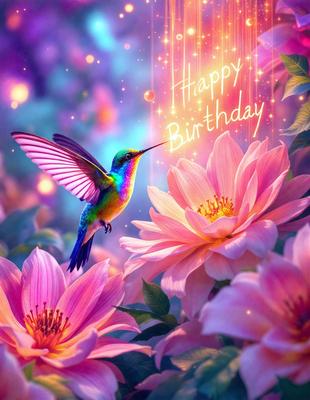 The primary subject of the image is a colorful butterfly, which is perched on a pink flower. The setting is a garden, with the butterfly surrounded by other flowers. The visual style is a digital art, creating a vibrant and lively atmosphere. The dominant colors are pink and green, with the butterfly being predominantly green and the flowers being predominantly pink.