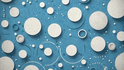 The primary subject of the image is a collection of white and blue circles arranged in a pattern. The setting is a blue background, which adds to the overall visual style. The circles are arranged in a way that creates a sense of depth and dimension, giving the image a unique and artistic appearance. The colors and mood of the image are predominantly blue and white, creating a calm and serene atmosphere.