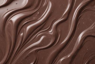 The primary subject of the image is a close-up of a chocolate fountain, showcasing its intricate design and texture. The setting is a kitchen, with the fountain placed on a counter. The visual style is a close-up, capturing the details of the fountain. The dominant colors are brown and black, giving the image a rich and indulgent atmosphere.