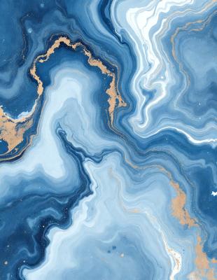 The primary subject of the image is a blue and gold rock formation, which appears to be a piece of art or a decorative item. The setting is a blue background, which complements the colors of the rock formation. The visual style is a combination of digital art and illustration, creating a unique and eye-catching design. The dominant colors are blue and gold, giving the piece a luxurious and elegant appearance.