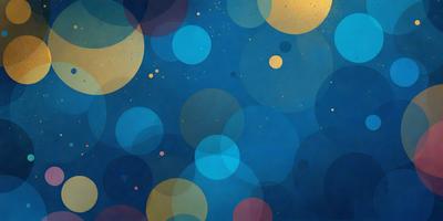 The primary subject of the image is a blue and yellow background with a pattern of circles. The setting is a space-themed background, and the visual style is a combination of digital art and illustration. The dominant colors are blue and yellow, creating a vibrant and lively atmosphere.