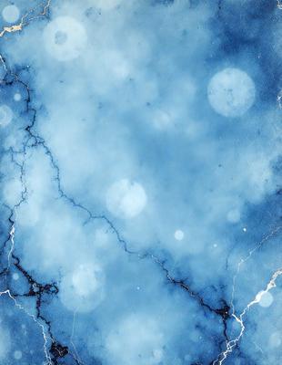 The primary subject of the image is a blue background with white and blue circles scattered across it. The setting appears to be a blue and white marbled surface, possibly a wall or a piece of art. The visual style of the image is a combination of digital art and illustration, creating a unique and eye-catching design. The dominant colors in the image are blue and white, with the white circles contrasting against the blue background. The overall atmosphere of the image is calm and serene, with the white and blue circles adding a touch