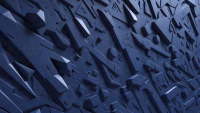 The primary subject of the image is a blue wall with a pattern of geometric shapes, including triangles and squares. The setting is a room with a blue wall, and the visual style appears to be a combination of digital art and illustration. The dominant colors are blue and white, creating a calm and soothing atmosphere.