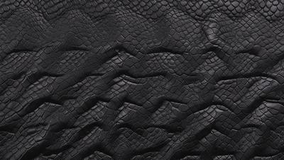 The primary subject of the image is a close-up of a black leather surface. The setting is a black background, and the visual style appears to be a photo. The colors and mood of the image are predominantly dark and moody, with the black leather creating a striking contrast against the black background.